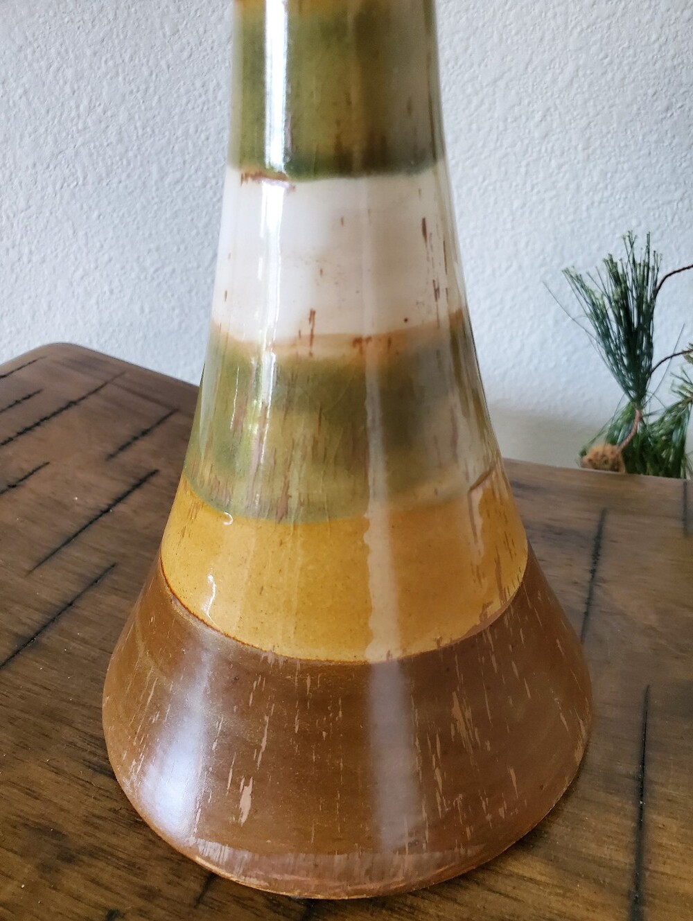 Vintage MCM Striped Ceramic Pillar Candle Holder Retro Earth Tone Pottery Boho - Picture 7 of 11